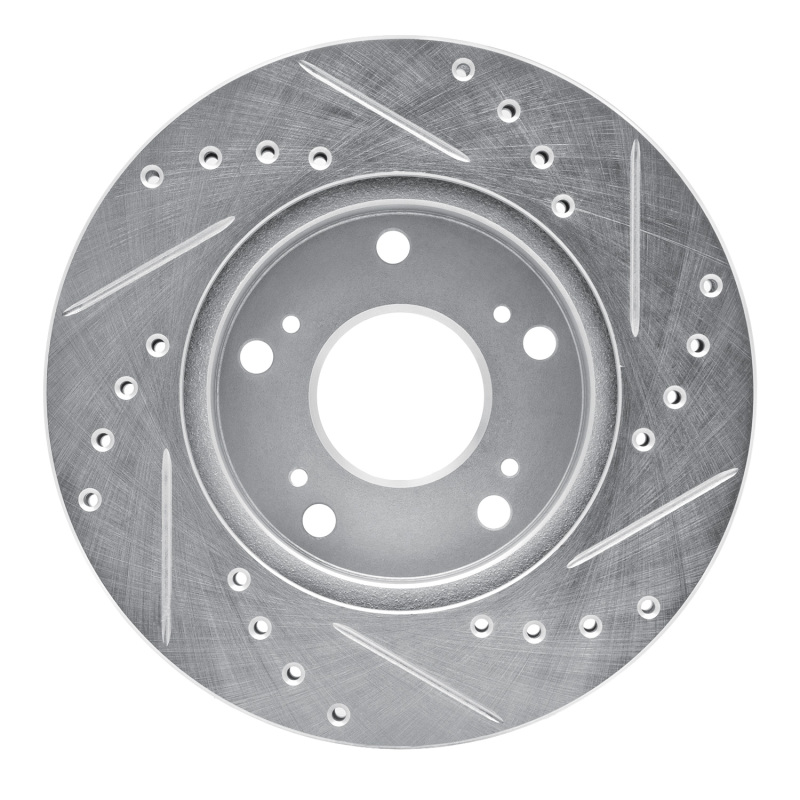 Acura RSX Brake Rotor (1) - Front Left - R1 Concepts - Drilled & Slotted - Silver - `02-`15